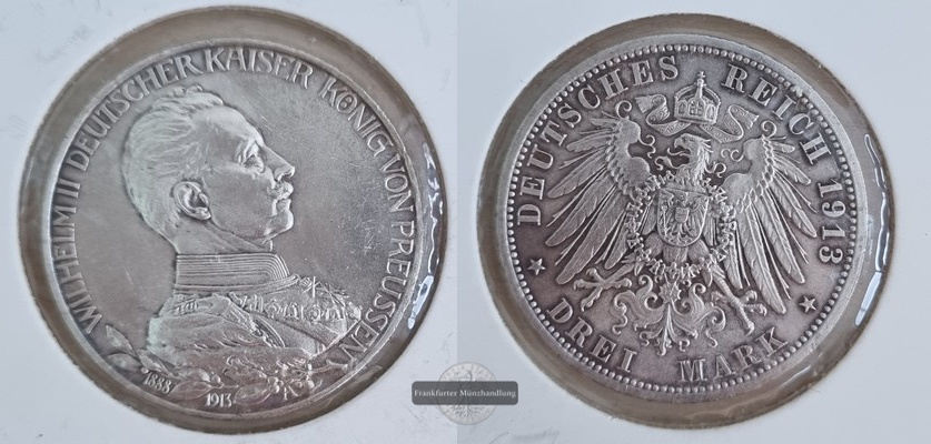  Deutsches Kaiserreich. Preussen, Wilhelm II. 3 Mark 1913 A  FM-Frankfurt   Feinsilber: 15g   