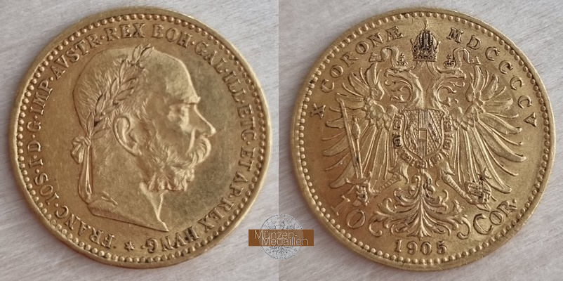 Österreich  10 Kronen  1905 MM-Frankfurt Feingold: 3,05g   