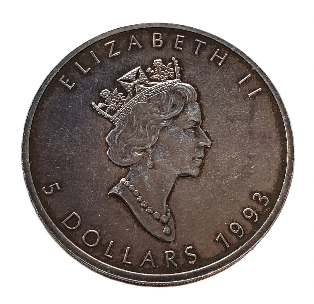  Canada 5 Dollar 1993 Silver Maple Leaf 1 oz. Elizabeth II. 1 Unze Silber Münze   