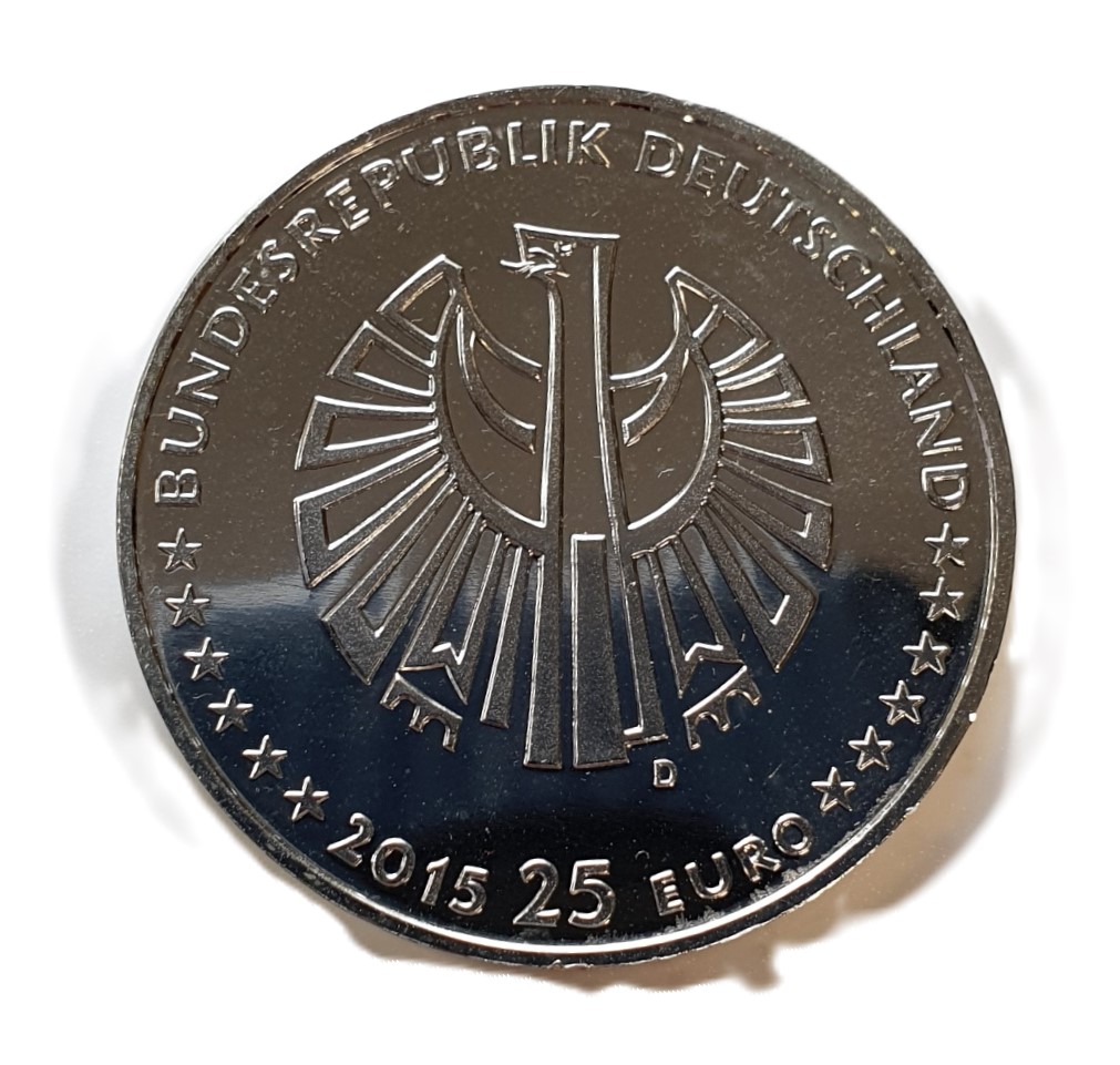  Deutschland 25 Euro 2015 D Silbermünze 999 Silber 25 Jahre Deutsche Einheit Spiegelglanz   