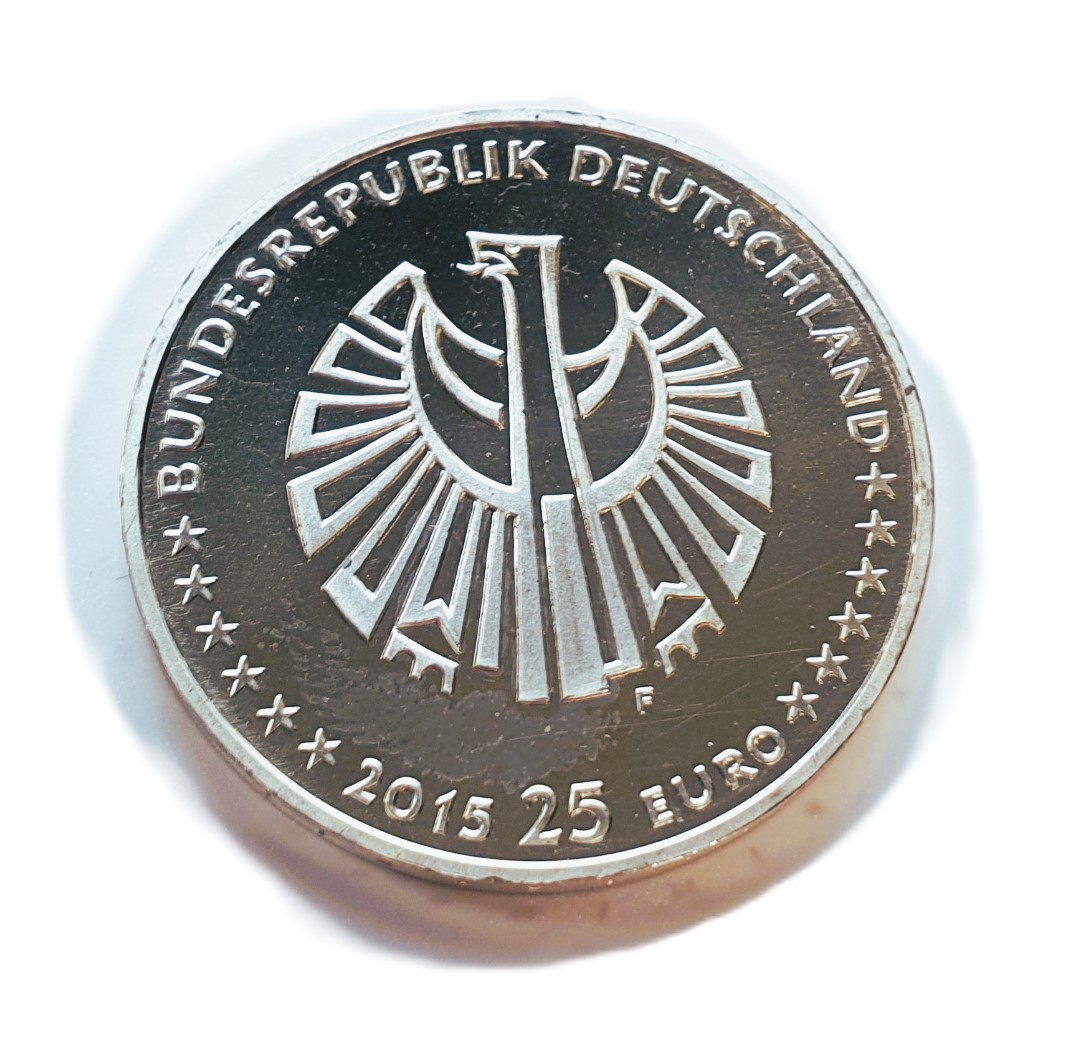  Deutschland 25 Euro 2015 F Silbermünze 999 Silber 25 Jahre Deutsche Einheit Spiegelglanz   