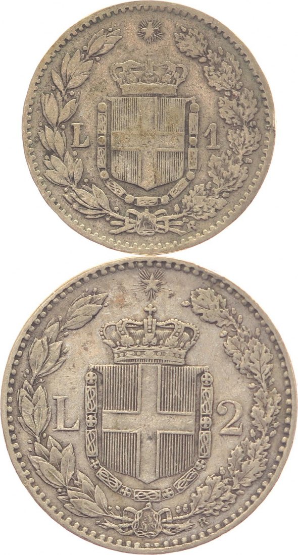  Italien, 1 Lira 1886, 2 Lire 1887, 2 Stck.   