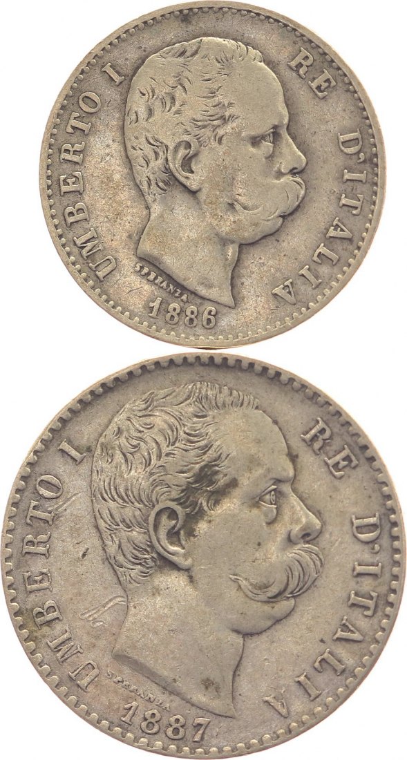  Italien, 1 Lira 1886, 2 Lire 1887, 2 Stck.   