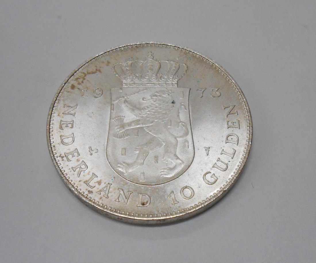  C3.°° Niederlande 10 Gulden 1973,Silber 0.720 Gedenkmünze zum 25.Jahrestag der Thronbesteigung König   