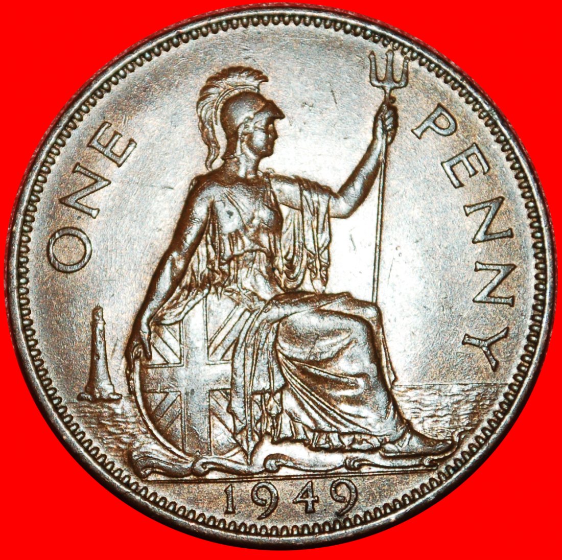  * HERRIN DER SEEN: GROSSBRITANNIEN ★ PENNY 1949! GEORG VI. (1937-1952) UNGEWÖHNLICH!★OHNE VORBEHALT!   