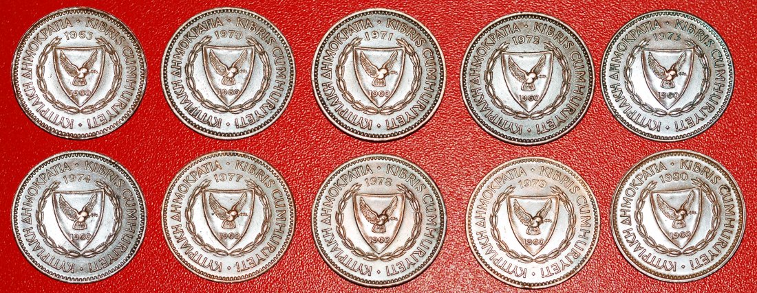  * GREAT BRITAIN: CYPRUS ★ 5 MILS COMPLETE SET 10 COINS 1963-1980 SHIP!★LOW START ★ NO RESERVE!   
