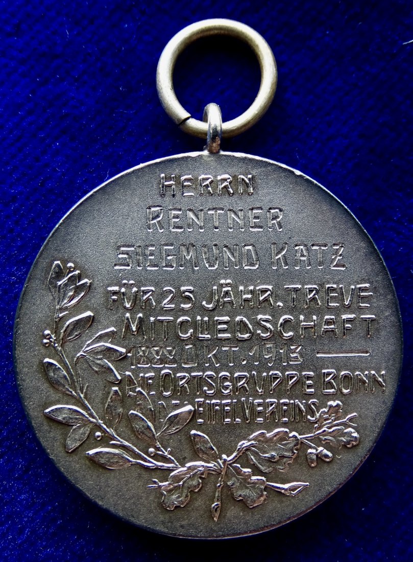  Bonn Judaika Silbermedaille 1913 Eifelverein 25-Jahrfeier Siegmund Katz   