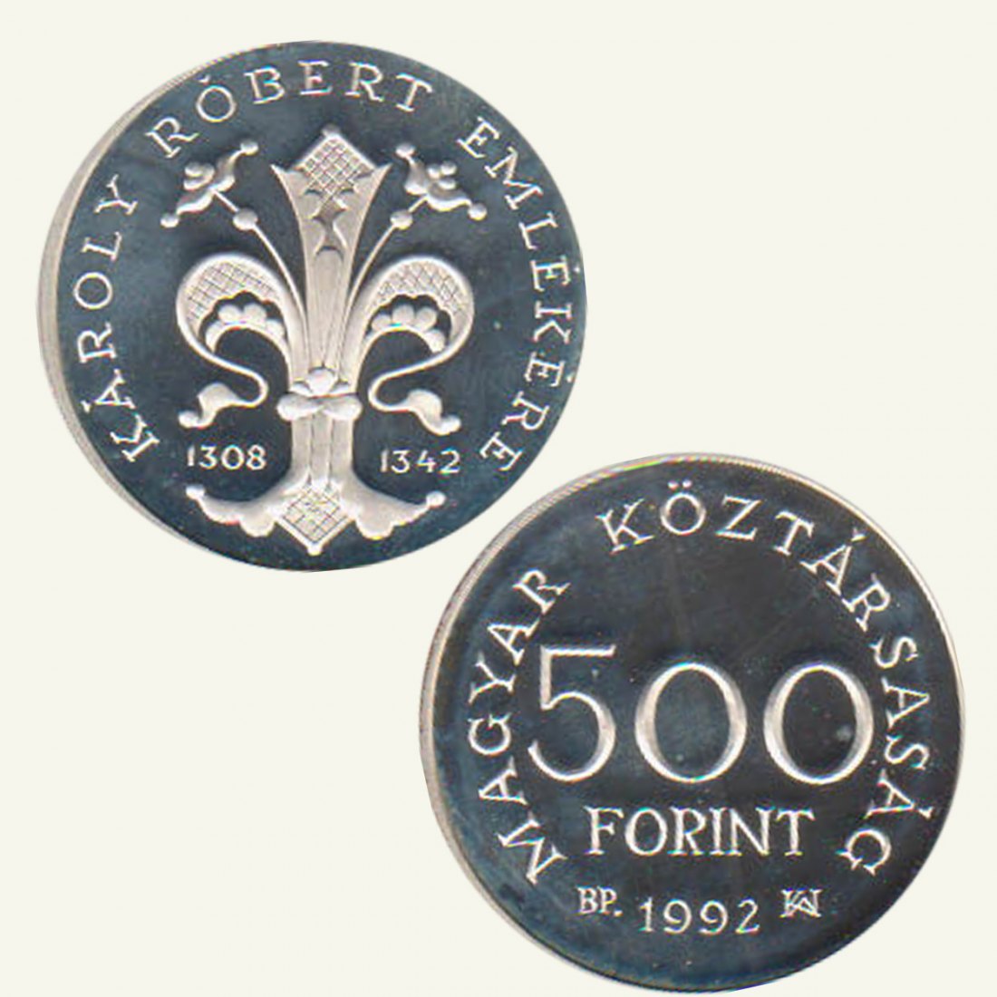  Ungarn 500-Forint-Silbermünze *König Karl Robert von Anjou* 1992 *PP* nur 20.000St!   