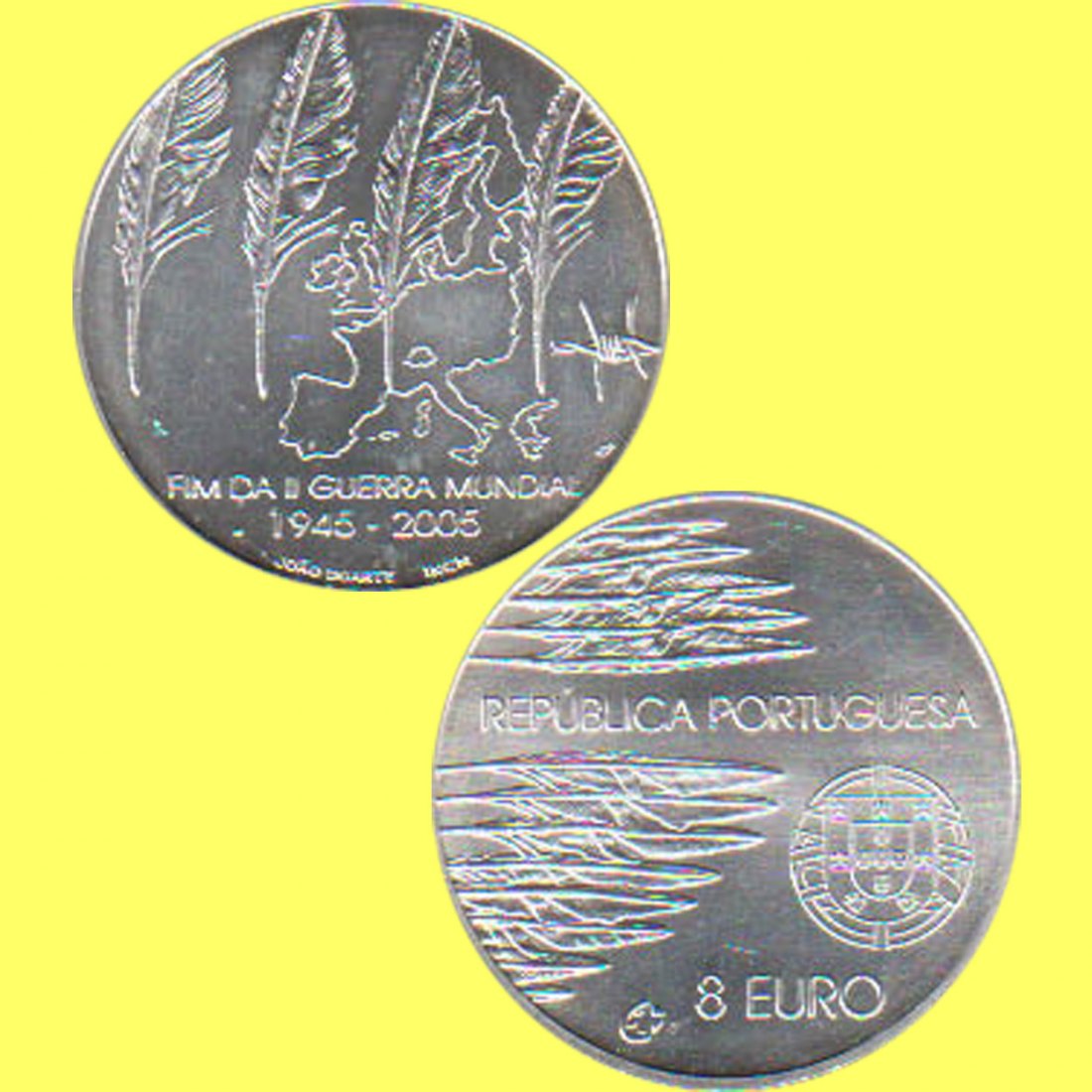  Portugal 8-€-Silbermünze *60. Jahrestag Ende des 2. Weltkrieges* 2005   
