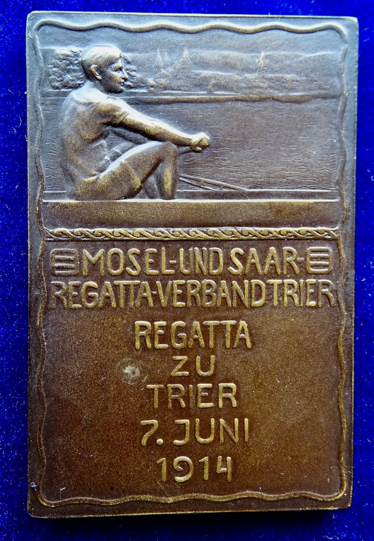  Trier, Rheinland-Pfalz, 1914 ArtDeco Plakette Mosel Ruder Regatta   