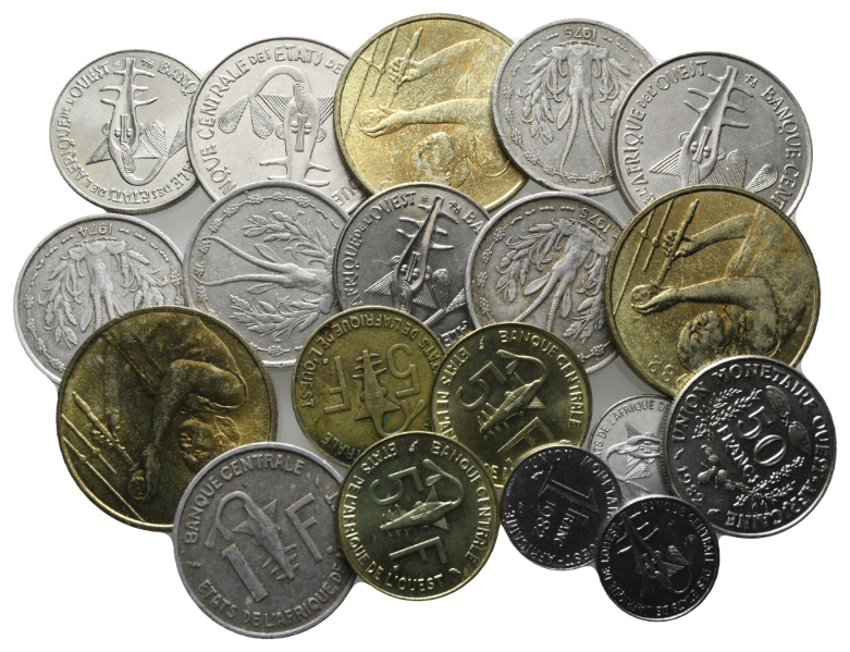  CFA -Franc; Zentralbank Westafrikanischer Staaten; Lot Kleinmünzen ( 19 Stück)   