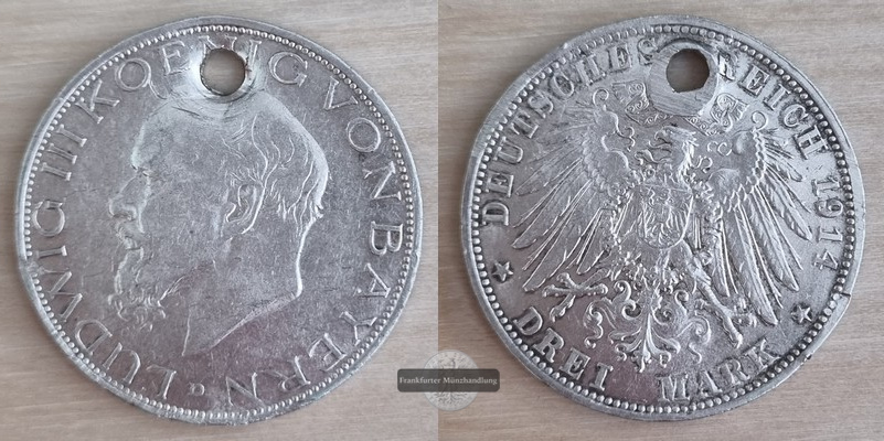  Deutsches Kaiserreich. Bayern, Ludwig III.  3 Mark 1914 D  FM-Frankfurt  Feinsilber: 15g   