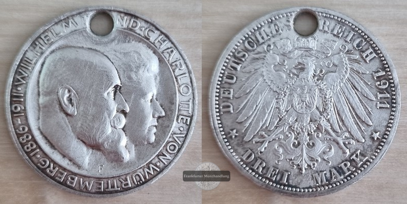  Dt. Kaiserreich. Württemberg, Wilhelm II. 3 Mark 1911 F Silb. Hochzeit FM-Frankfurt  Feinsilber: 15g   