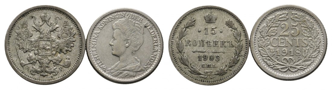  Russland; Kleinmünze 1905; Niederlande, Kleinmünze 1918   