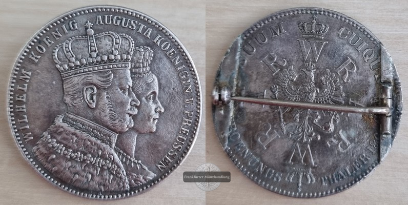  Preussen, Krönungs Thaler 1861  König Wilhelm und Königin Augusta  FM-Frankfurt  Feinsilber: 16,66g   