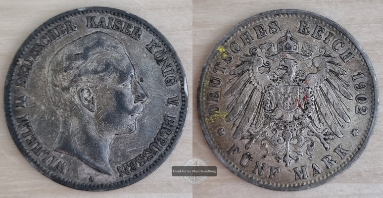  Deutsches Kaiserreich. Preussen, Wilhelm II.  5 Mark 1902 A   FM-Frankfurt  Feinsilber: 25g   