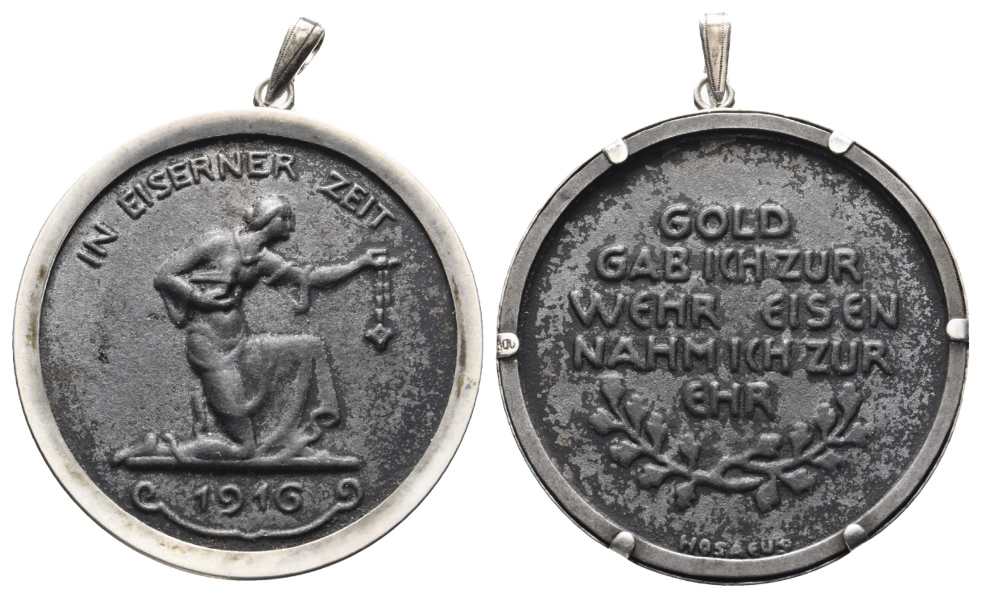  Medaille 1916; In eiserner Zeit; Notmedaille; gehenkelt; 25,52 g Ø 42,4 mm   