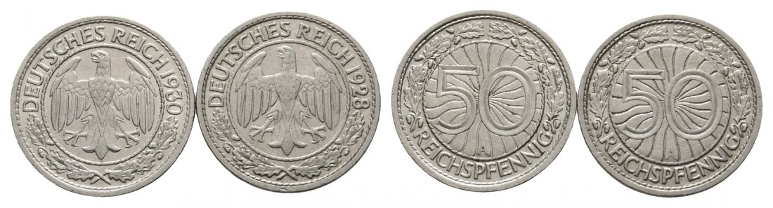  Weimarer Republik; 2x 50 Pfennig 1928/1930   