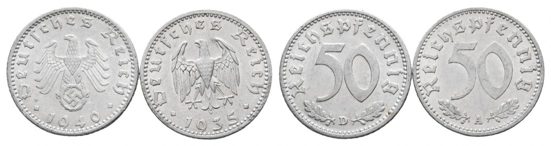  Drittes Reich; 2x 50 Pfennig 1935/1940   