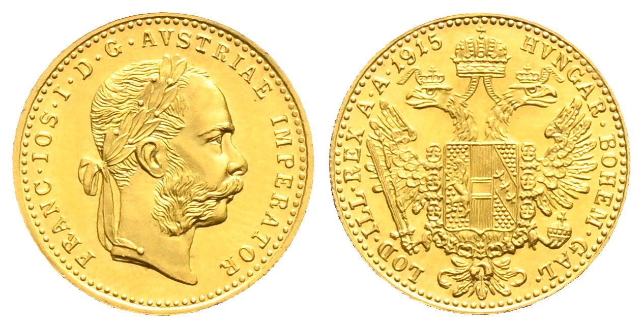 PEUS 1644 Österreich 3,44 g Feingold. Franz Joseph I. (1848 - 1916) 1 Dukat (off.NP) GOLD 1915 Stempelglanz