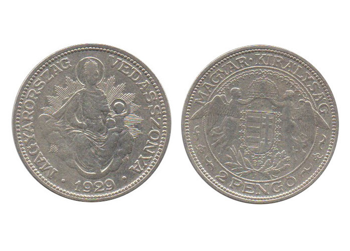  Ungarn Hungary 2 Pengo 1929 BP Silber   