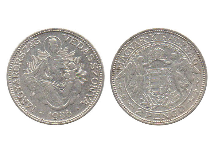  Ungarn Hungary 2 Pengo 1936 BP Silber   