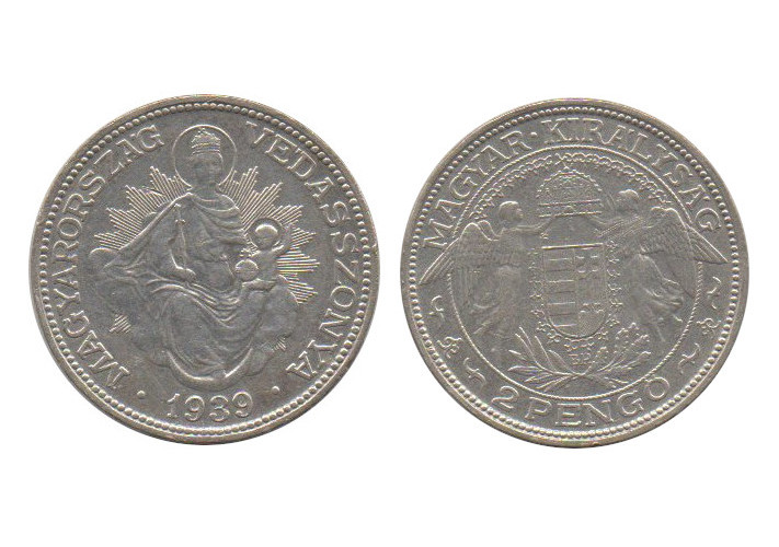  Ungarn Hungary 2 Pengo 1939 BP Silber   