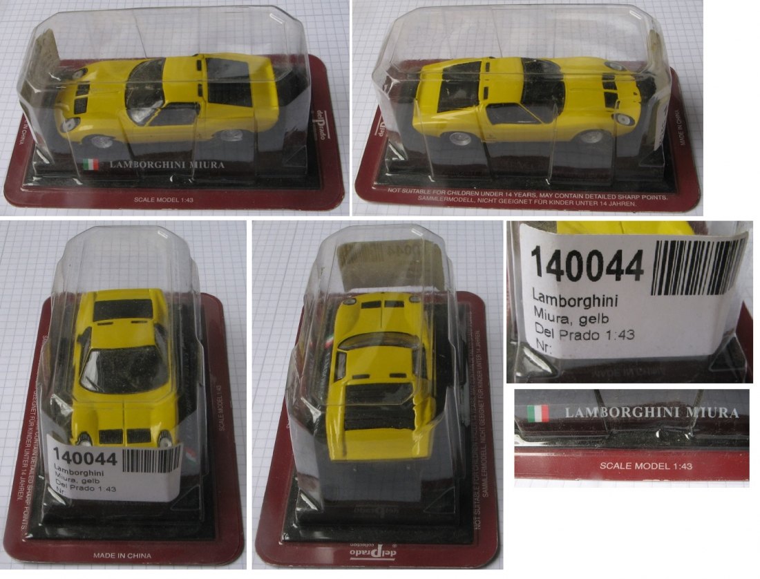  Lamborghini Miura,Gelb-Modellauto 1:43-Del Prado Collection-Originalverpackung   