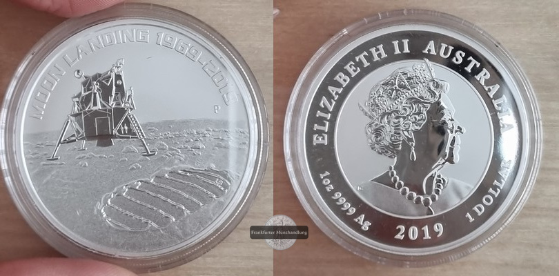  Australien  1 Dollar  2019 Mondlandung FM-Frankfurt  Feinsilber: 31,1g   