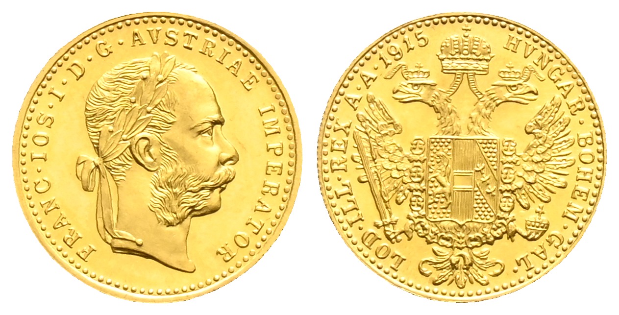 PEUS 1646 Österreich 3,44 g Feingold. Franz Joseph I. (1848 - 1916) 1 Dukat (off.NP) GOLD 1915 Stempelglanz