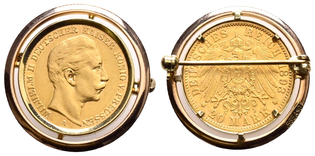 PEUS 1648 Preußen - Kaiserreich 7,16 g Feingold. Wilhelm II. (1888 - 1918) 20 Mark GOLD 1893 A Gefasst (585er), Sehr schön