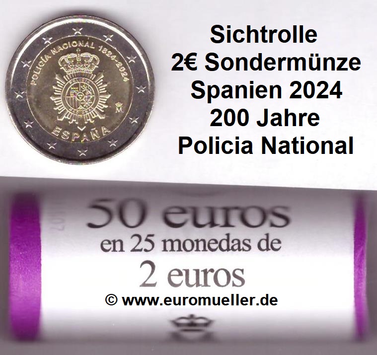 Spanien Rolle 2 Euro Gedenkmünze 2024...Policia National   