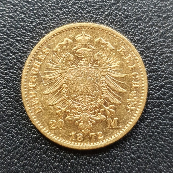  Kaiserreich 20 Mark 1872 E Johann V. G. G. Koenig von Sachsen Gold Münze   