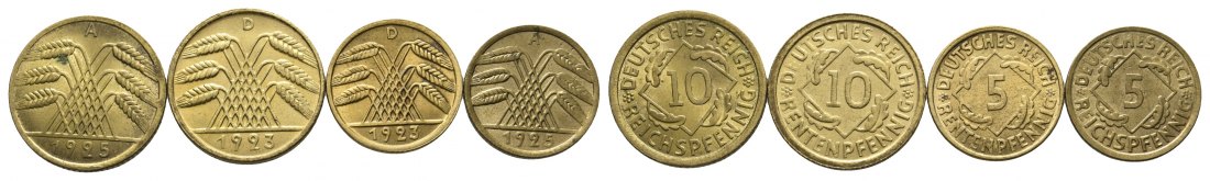  Weimarer Republik; Reichspfennig/ Rentenpfennig 1923/1925 (4 Stück)   