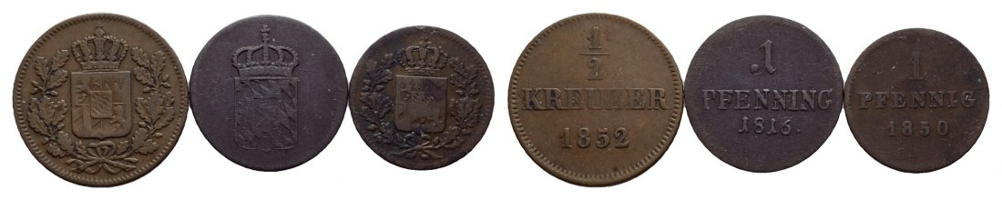  Altdeutschland, 3 Kleinmünzen 1852/1816/1850   
