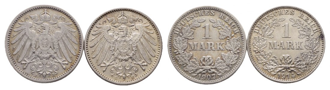  Kaiserreich; 2x 1 Mark 1907/1914   