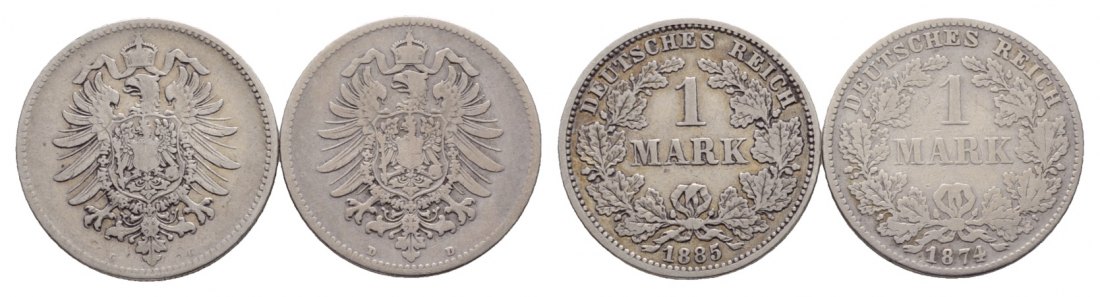  Kaiserreich; 2x 1 Mark 1885/1874   