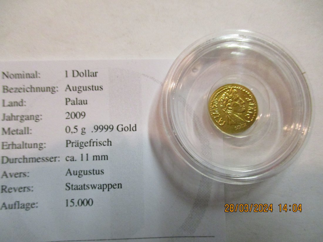  1 Dollar 2009 Palau Goldmünze 9999er Gold 0,5 Gramm / M1   
