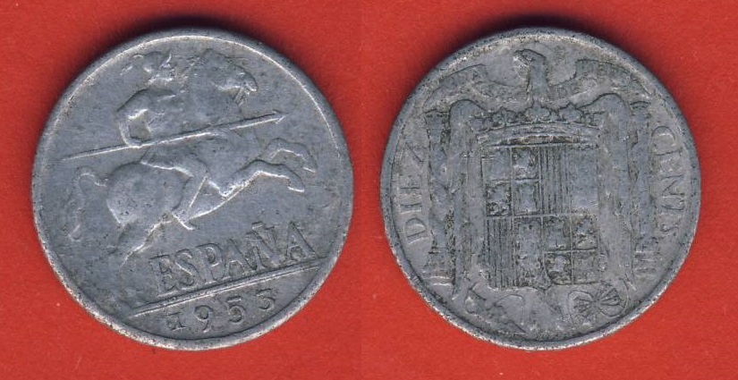  Spanien 10 Centimos 1953   