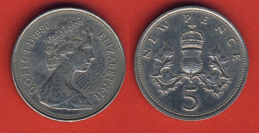  Grossbritanien 5 Pence 1980   