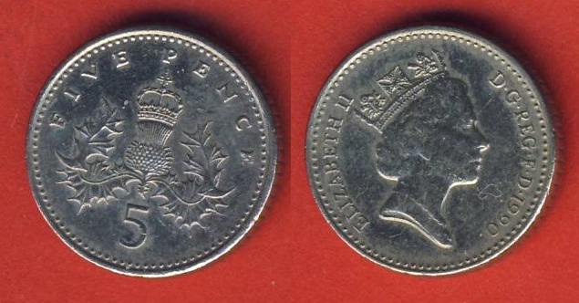  Grossbritanien 5 Pence 1990   