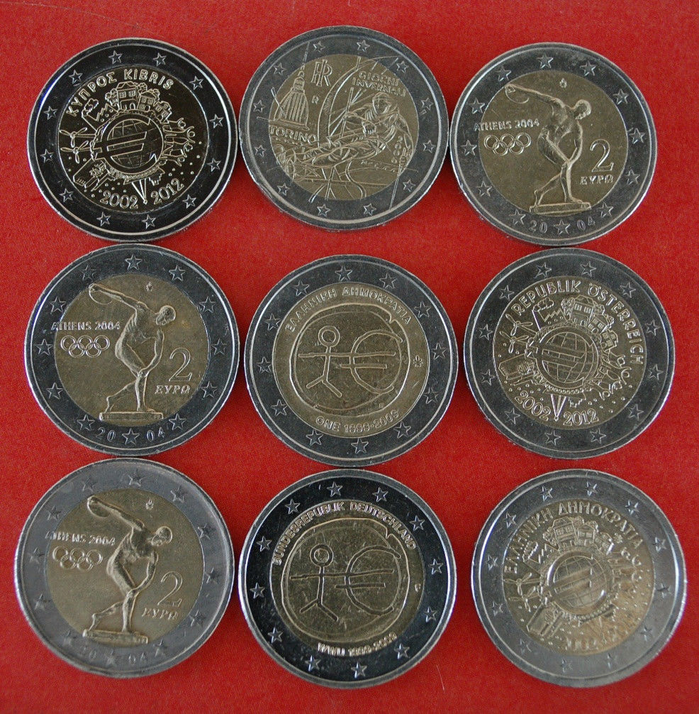  * 9 COMMEMORATIVE COINS: EUROPEAN UNION ★ 2 EURO DIFFERENT TYPES!★LOW START ★ NO RESERVE!   