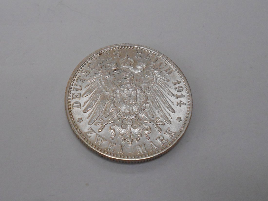  Württemberg König Wilhelm II. 2 Mark 1914 F, Jäger 174   