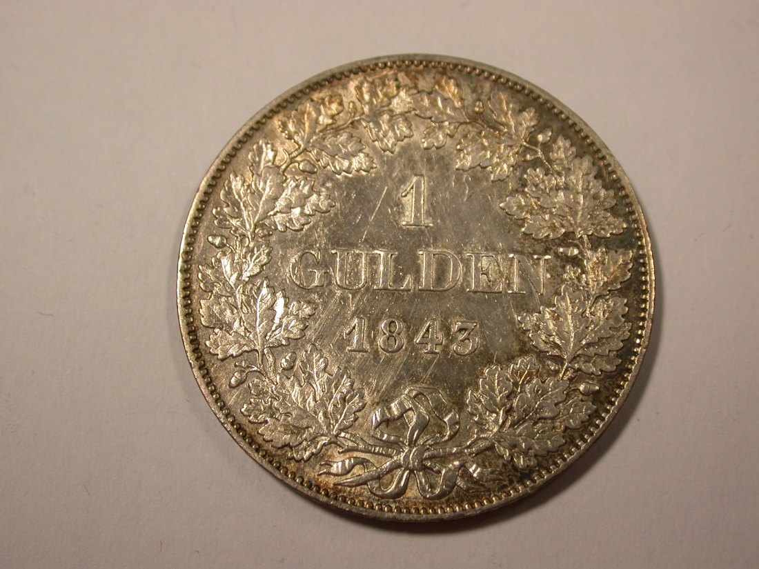C09 Bayern 1 Gulden 1843 in ss/ss+ Originalbilder