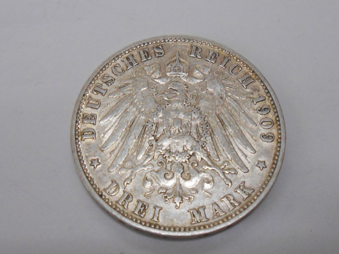  Württemberg König Wilhelm II. 3 Mark 1909 F, Jäger 175   