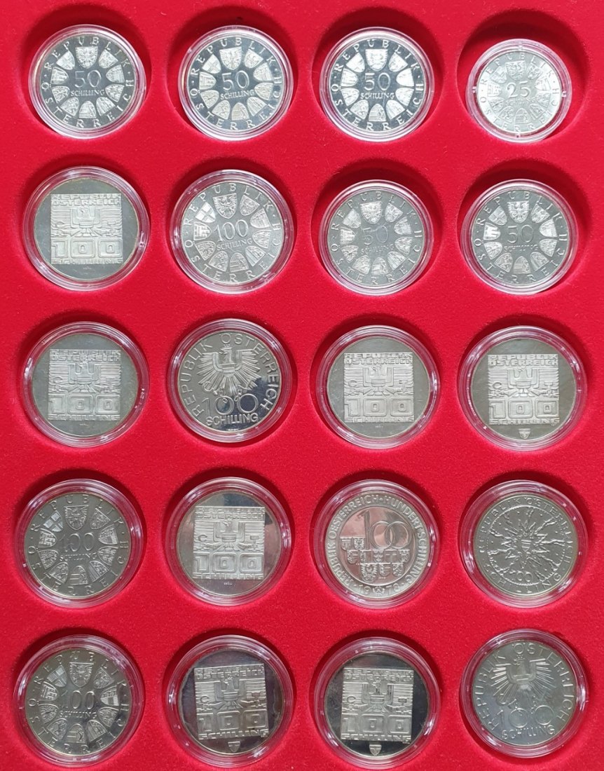  Österreich Schilling Konvolut 20 Silber Münzen 289,44 Gramm fein Ag   
