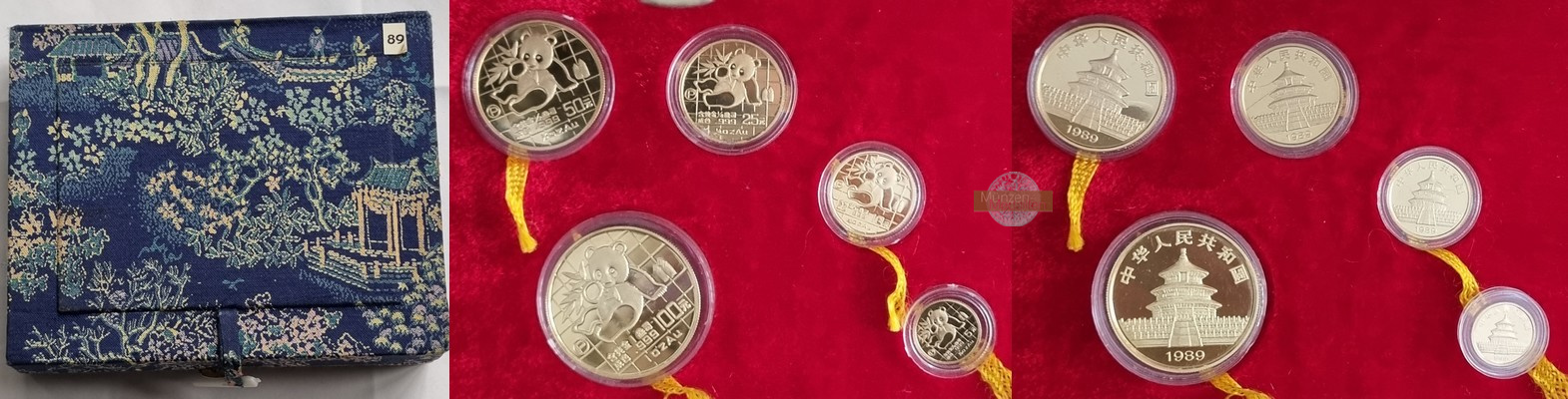 China 5 Goldmünzen MM-Frankfurt Feingewicht: 1,9oz/59,09g Gold 5-100 Yuan (Panda) 1989 pp gekapselt