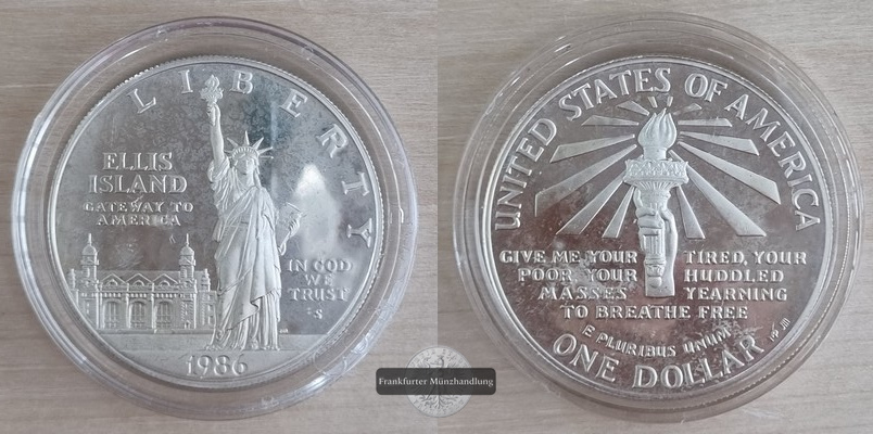  USA,  1 Dollar 1986 S  Ellis Island  FM-Frankfurt   Feinsilber: 24,06g   
