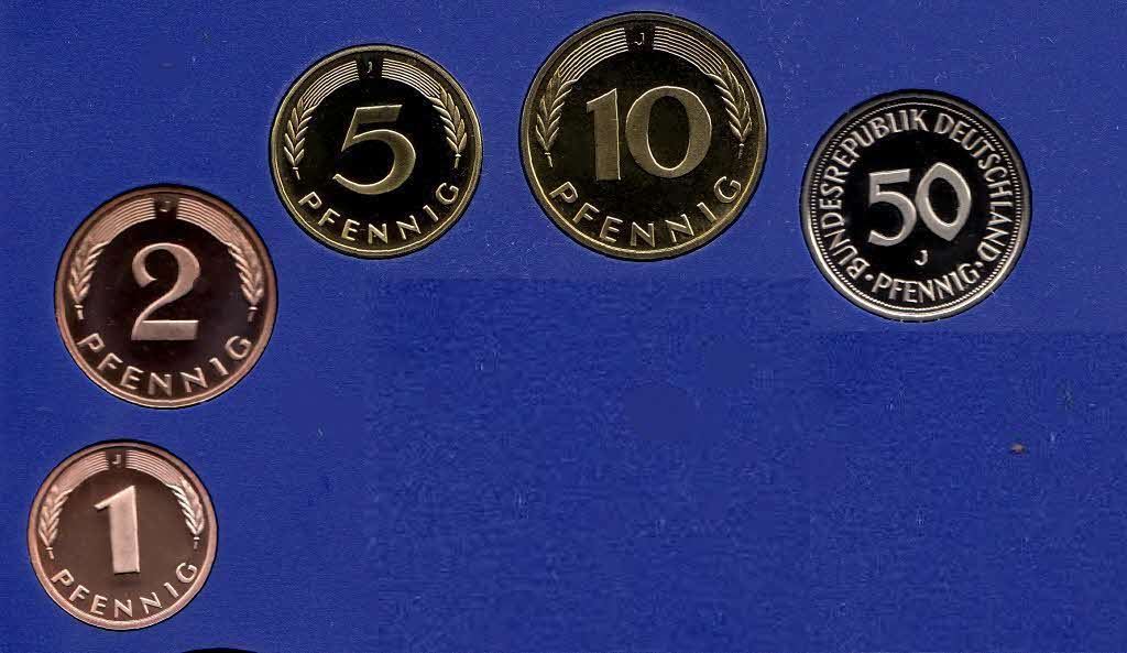  1986 J * 1 2 5 10 50 Pfennig 5 Münzen DM-Währung Polierte Platte PP, proof, top   