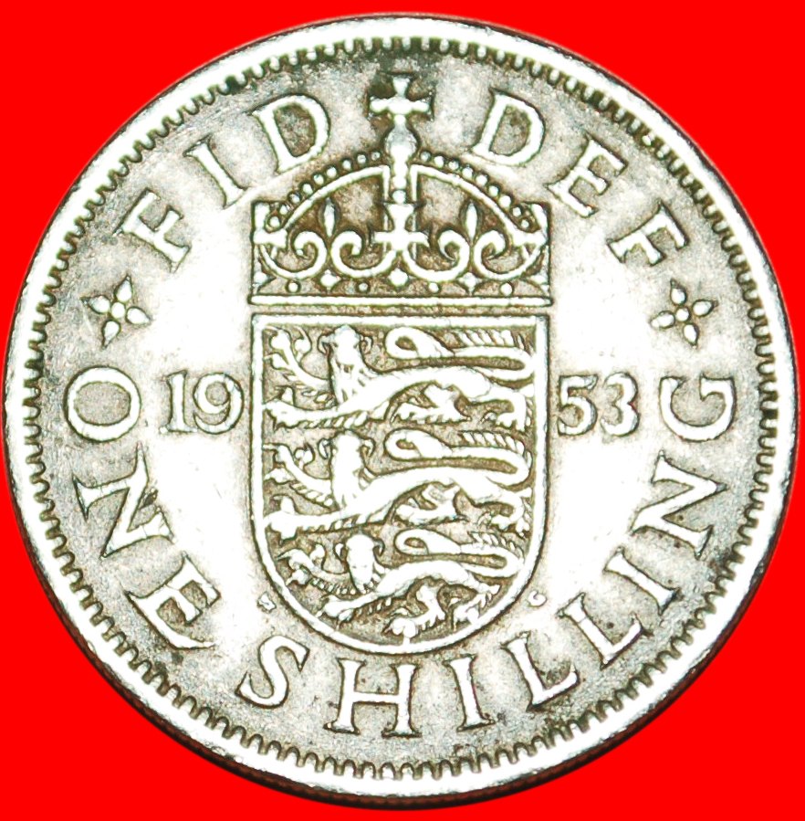 * ENGLISH CREST 2+A★ GREAT BRITAIN★1 SHILLING 1953 CORONATION OF ELIZABETH II★LOW START★ NO RESERVE!   